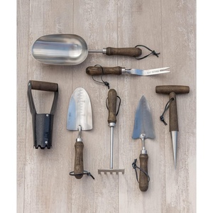 image:imageBurpee Complete Garden Tool Set  7Piece Set of Stainless Steel Garden Tools  Bulb Planter Rake Dibbler Soil Scoop Transplanter Weeder Trowel  Hand Tools with Leather Strap for Storage